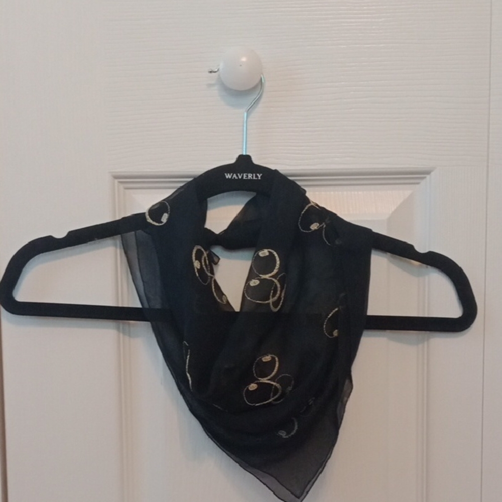 Vintage Black Scarf with Silver Rings